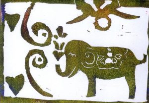 Linolschnitt Elefant